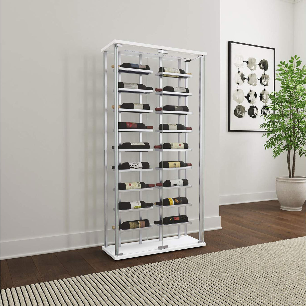 182037 Montara Tempered Glass Wine Storage LED Curio Cabinet Chrome