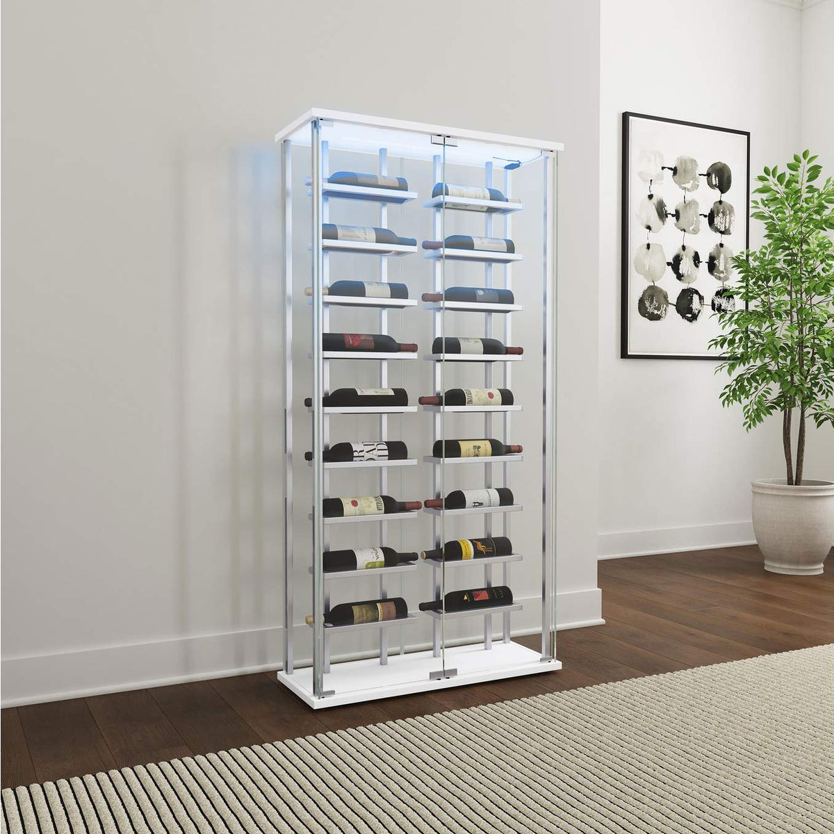 182037 Montara Tempered Glass Wine Storage LED Curio Cabinet Chrome