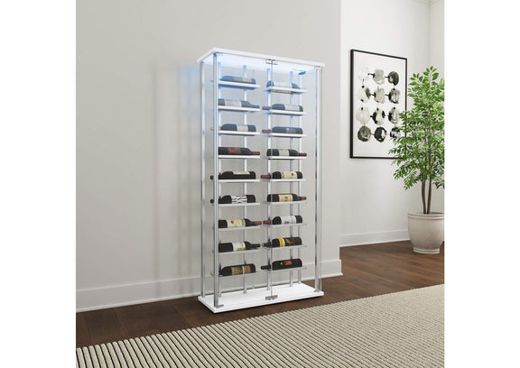 182037 Montara Tempered Glass Wine Storage LED Curio Cabinet Chrome