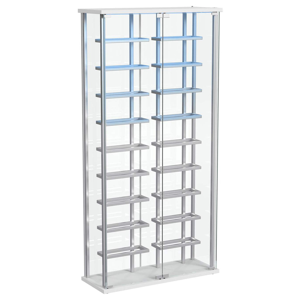 182037 Montara Tempered Glass Wine Storage LED Curio Cabinet Chrome