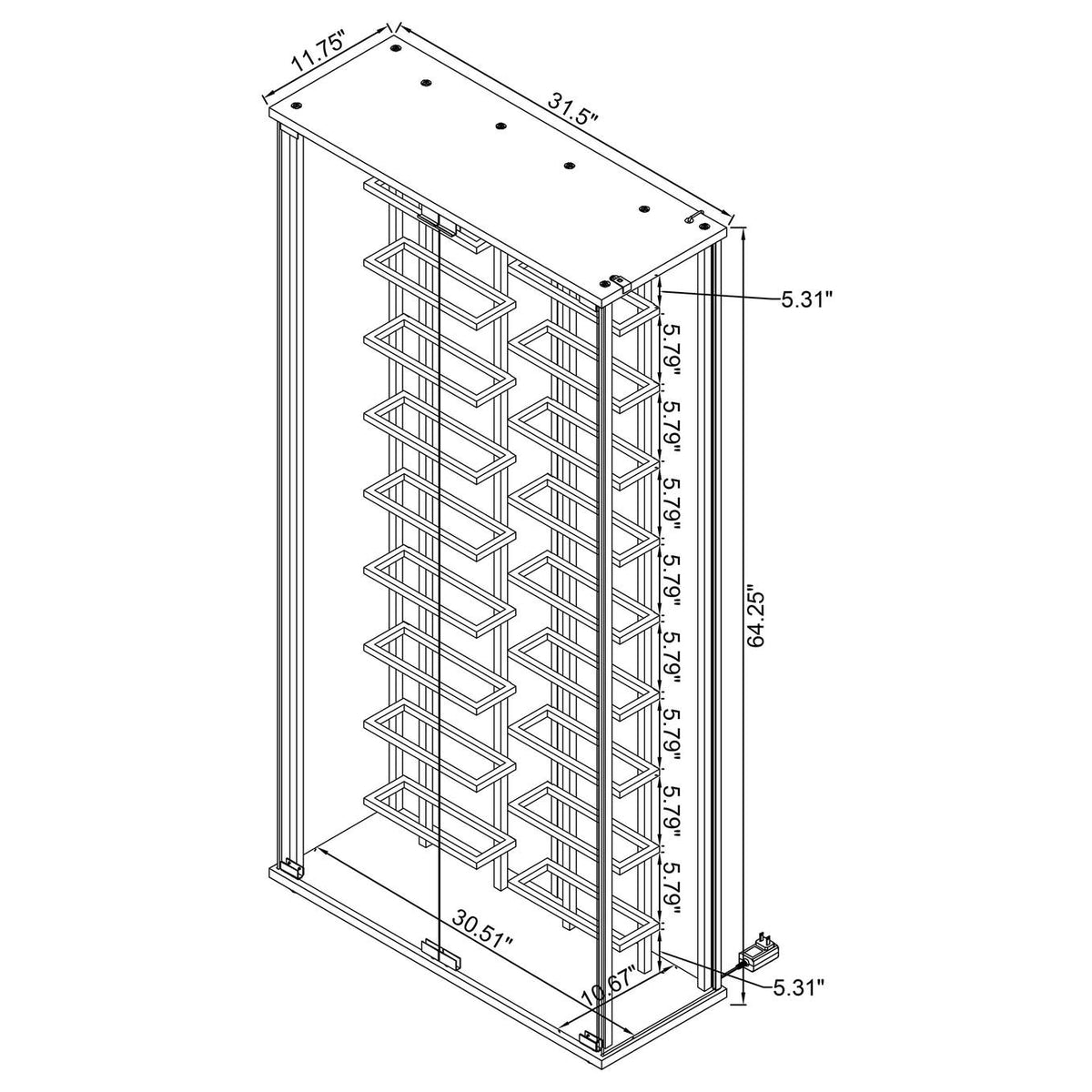 182037 Montara Tempered Glass Wine Storage LED Curio Cabinet Chrome