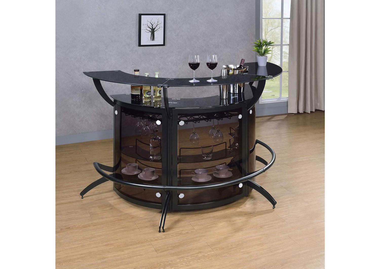 Dallas 3-piece Curved Freestanding Home Bar Cabinet Black