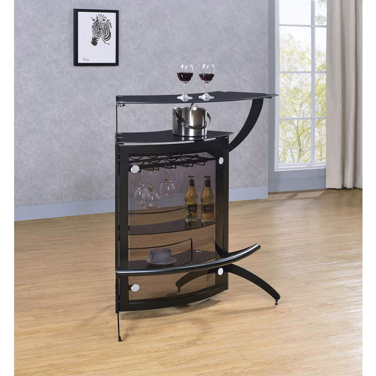 182135 Dallas 2-shelf Curved Freestanding Home Bar Cabinet Black