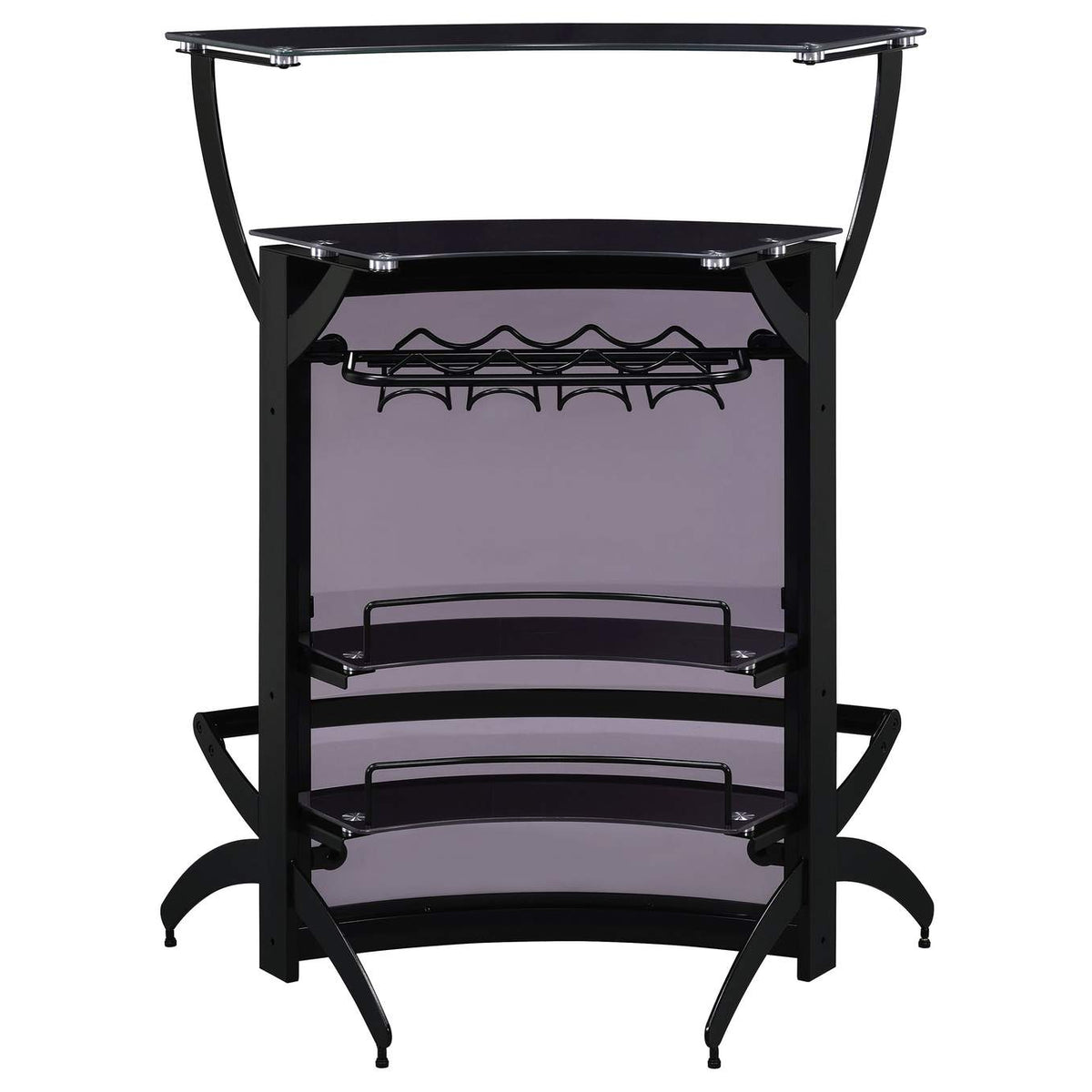 182135 Dallas 2-shelf Curved Freestanding Home Bar Cabinet Black