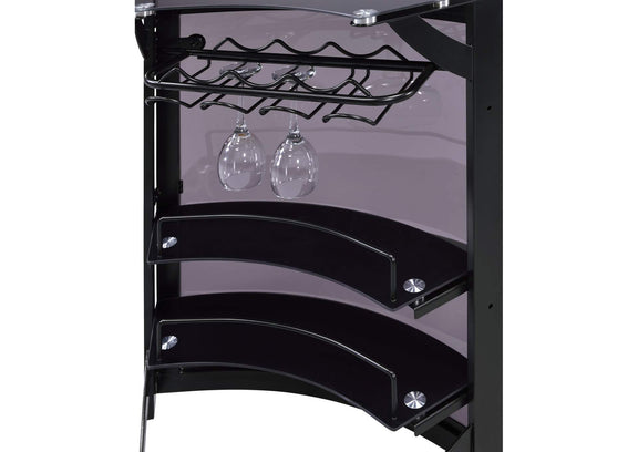 182135 Dallas 2-shelf Curved Freestanding Home Bar Cabinet Black