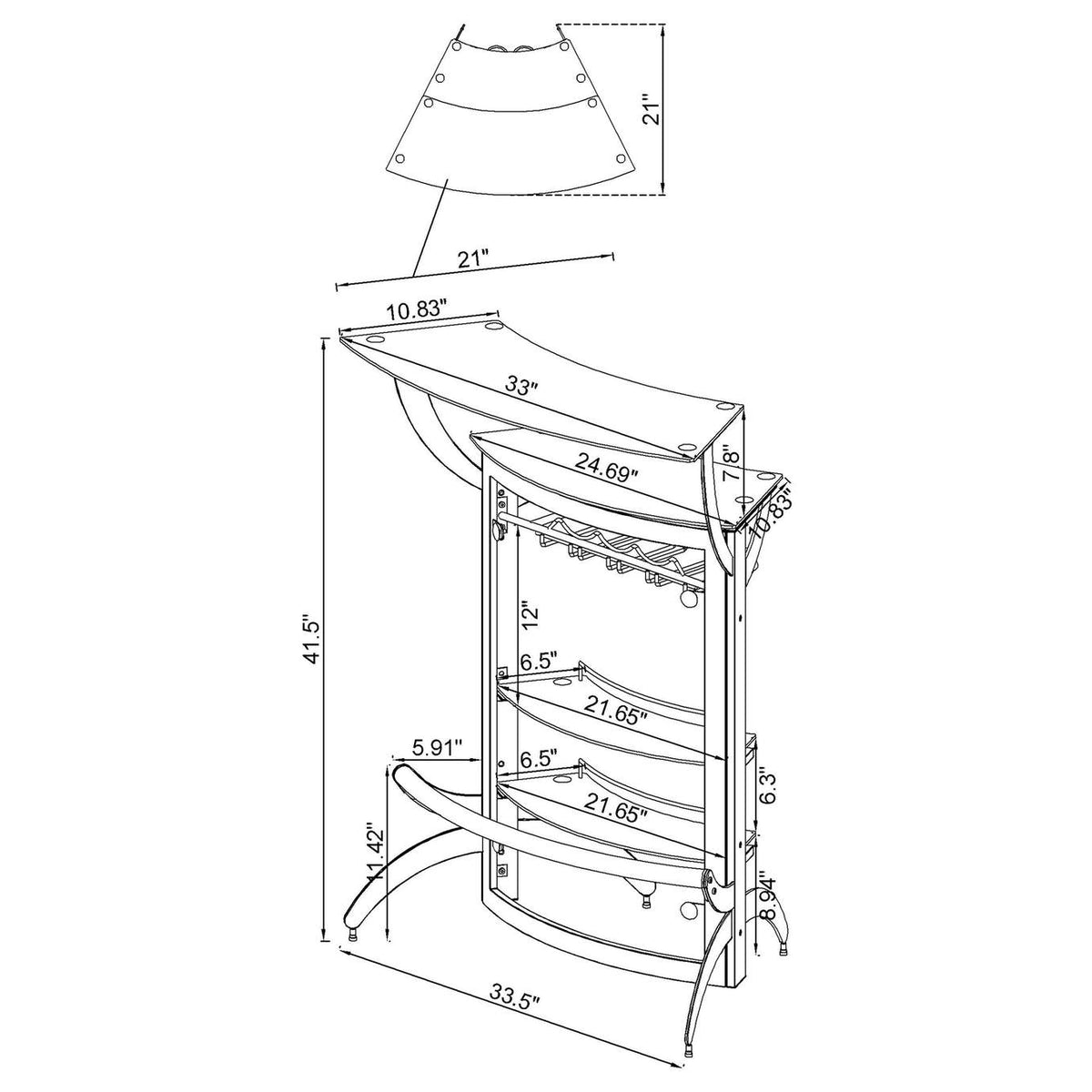 182135 Dallas 2-shelf Curved Freestanding Home Bar Cabinet Black