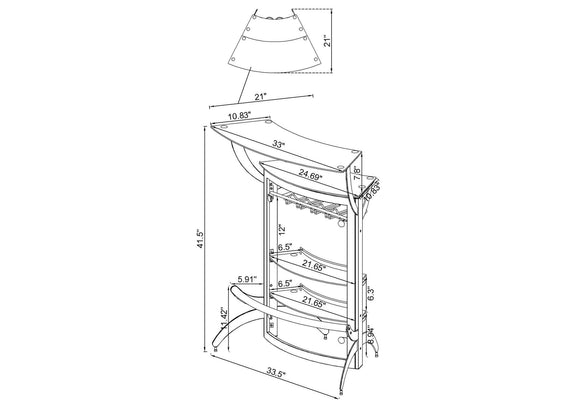 182135 Dallas 2-shelf Curved Freestanding Home Bar Cabinet Black
