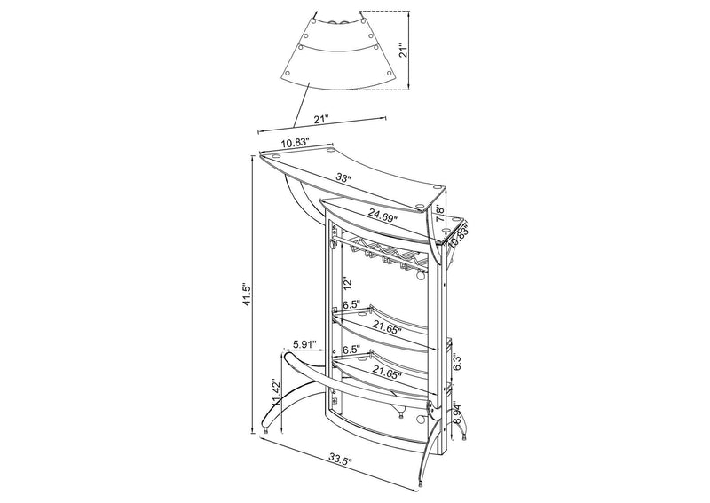 182135 Dallas 2-shelf Curved Freestanding Home Bar Cabinet Black