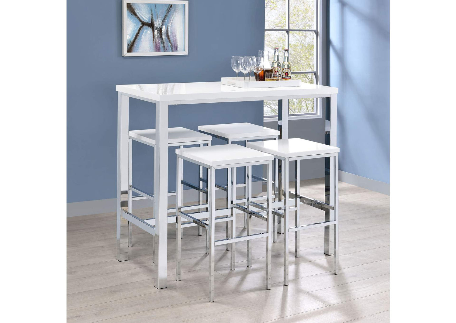 Natividad 5-piece Pub Height Bar Table Set White High Gloss