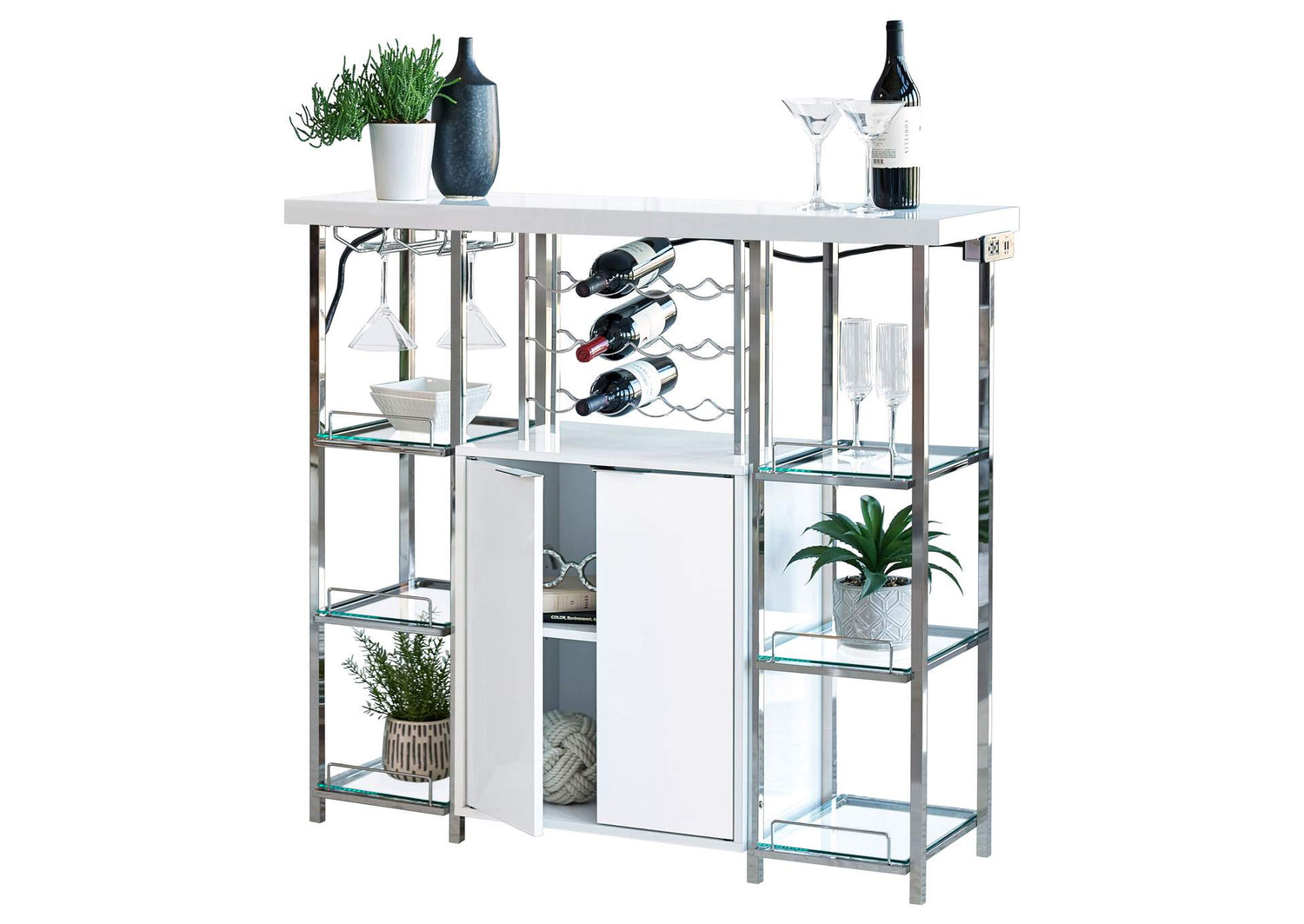 Gallimore 2-door Bar Cabinet Wine Storage White High Gloss