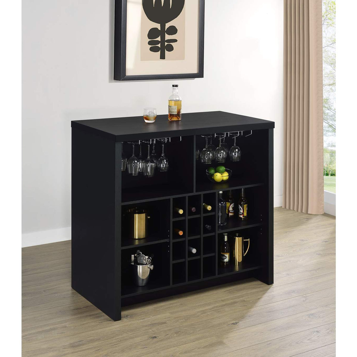 182784 Topanga Engineered Wood Freestanding Home Bar Black
