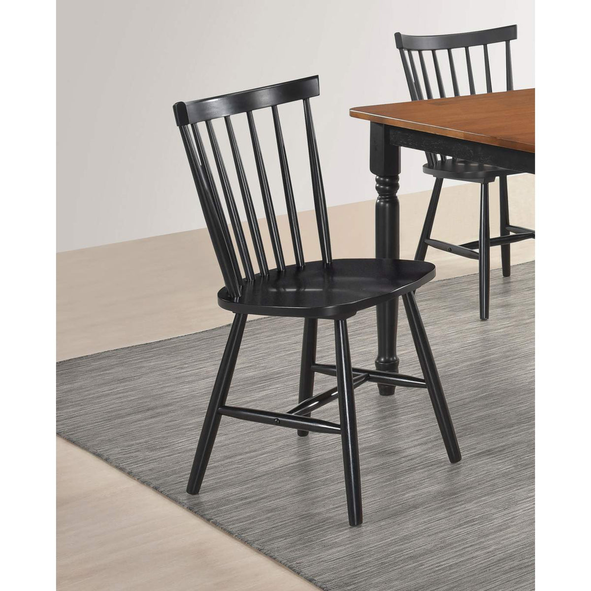 183042 Hollyoak Windsor Wood Dining Side Chair Black (Set of 2)