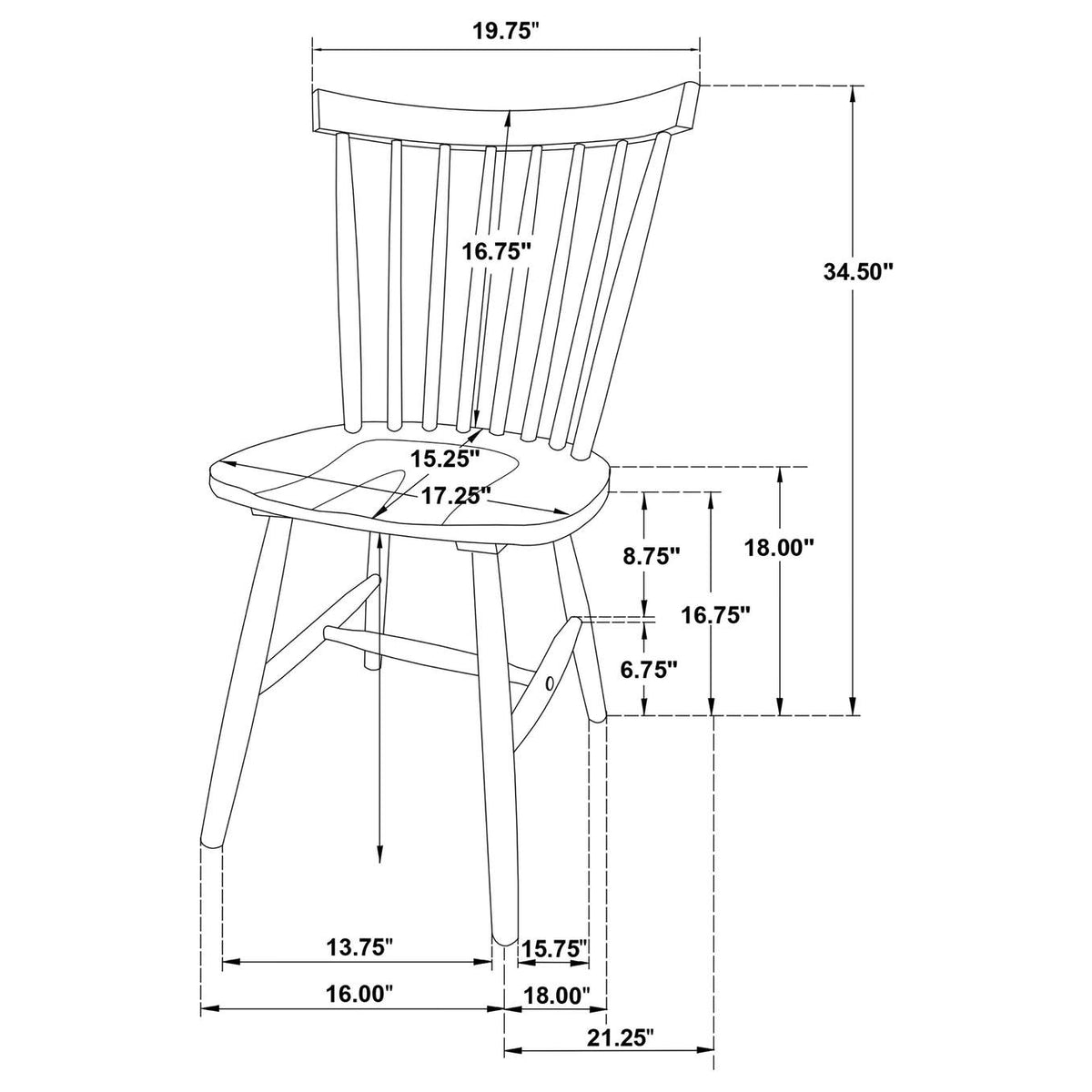 183042 Hollyoak Windsor Wood Dining Side Chair Black (Set of 2)
