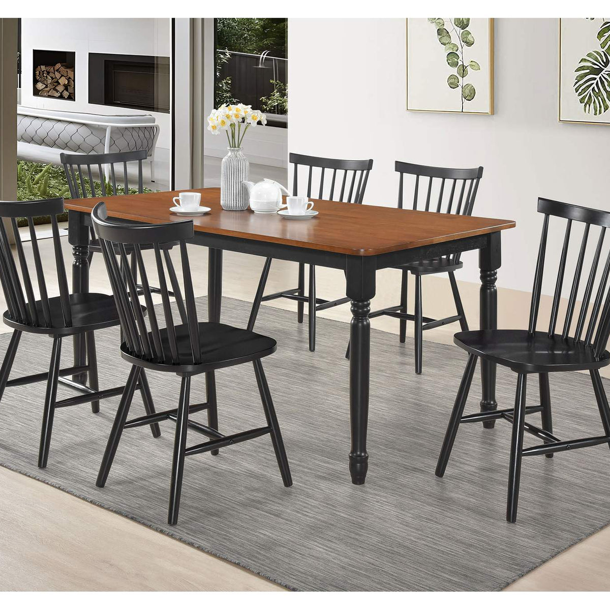 183042 Hollyoak Windsor Wood Dining Side Chair Black (Set of 2)