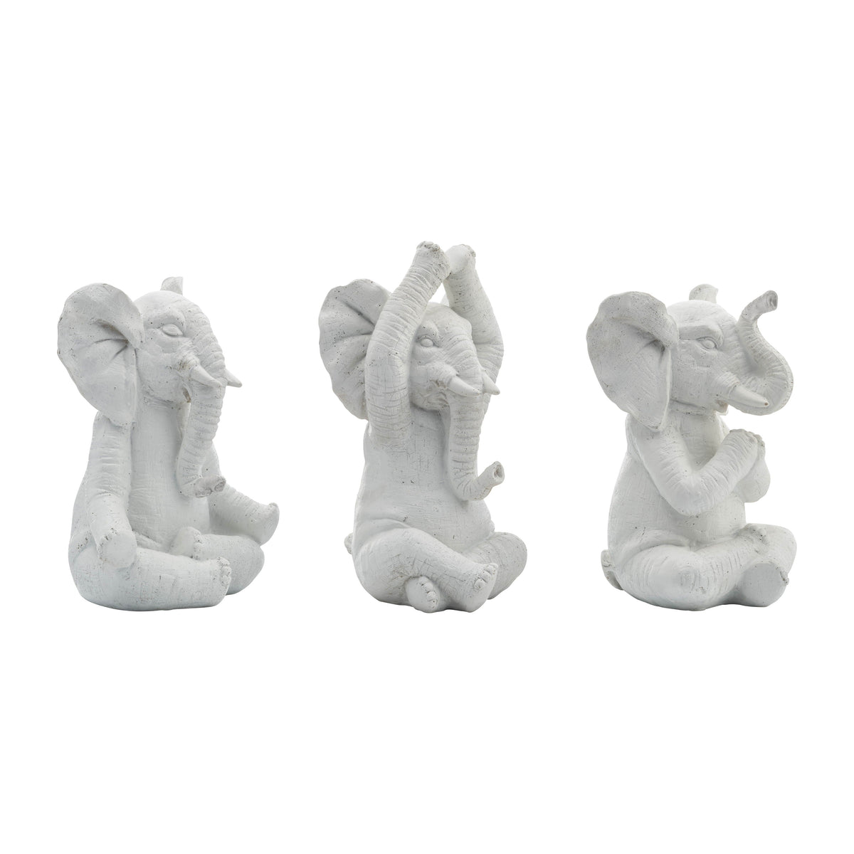 8" Resin Yoga Elephants (Set of 3) - White
