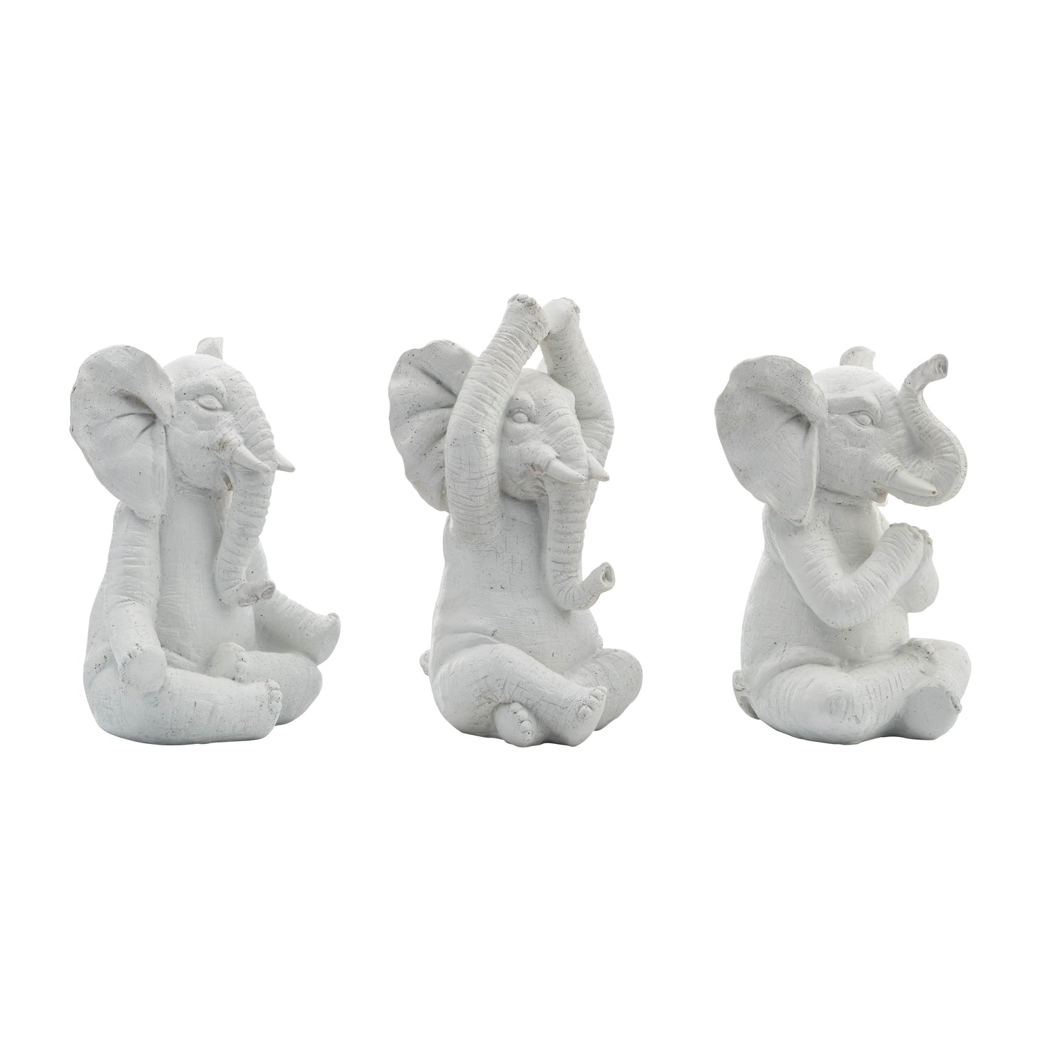 8" Resin Yoga Elephants (Set of 3) - White