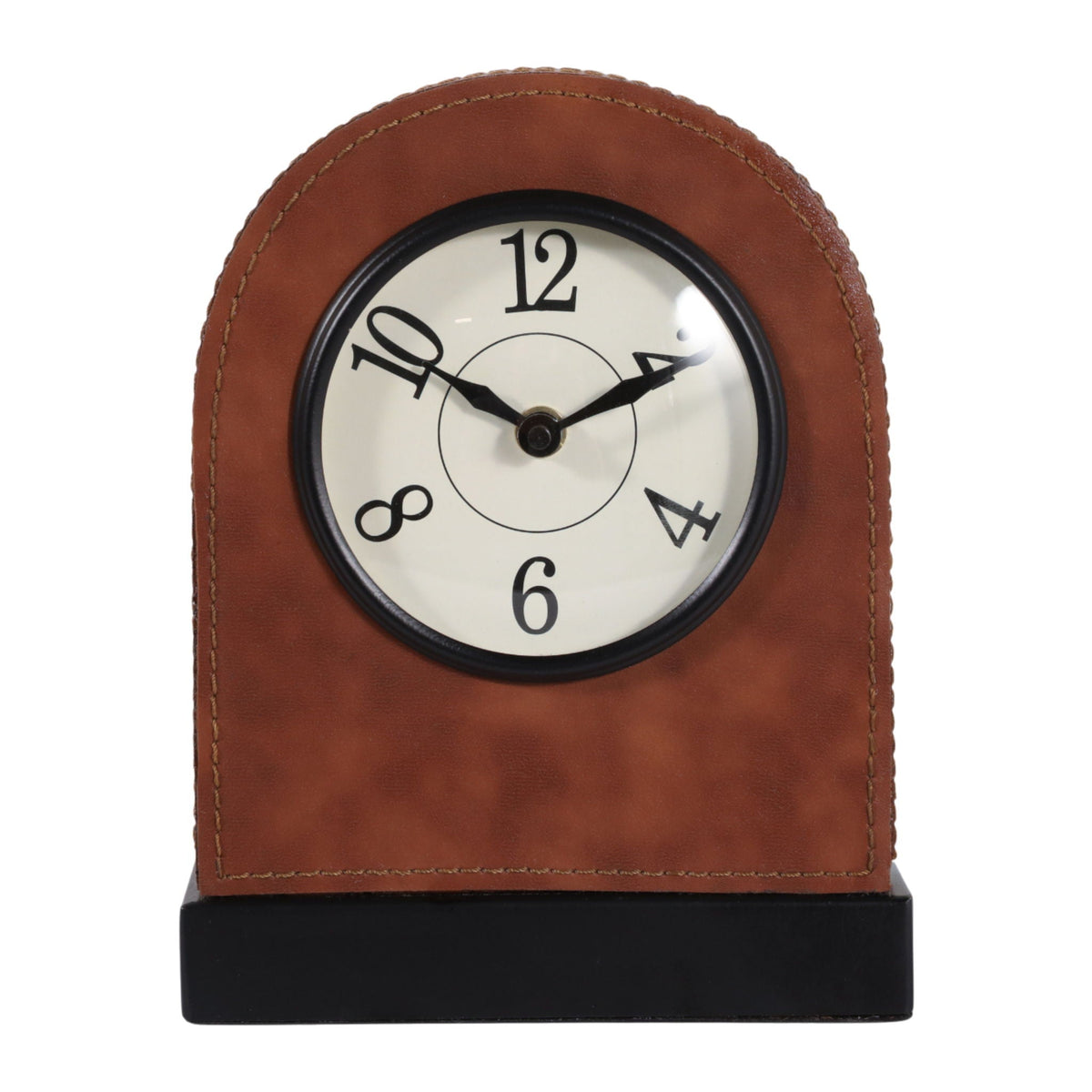 8" x 6" Faux Leather Arched Table Clock - Brown