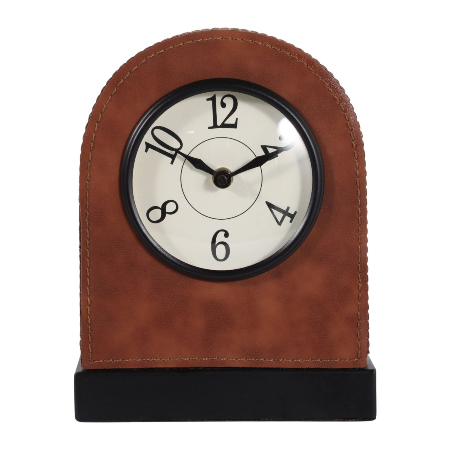 8" x 6" Faux Leather Arched Table Clock - Brown