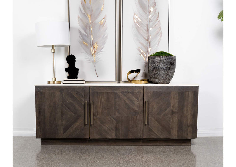 190655 Dennis 3-door Marble Top Sideboard Buffet Tobacco Grey