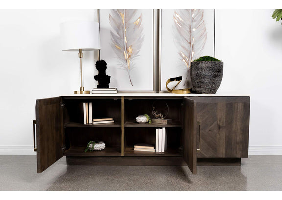 190655 Dennis 3-door Marble Top Sideboard Buffet Tobacco Grey