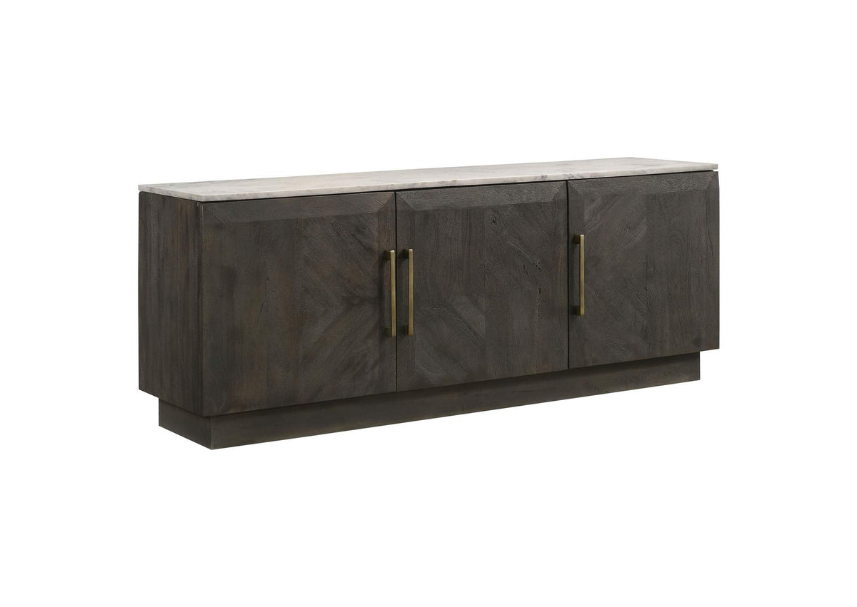 190655 Dennis 3-door Marble Top Sideboard Buffet Tobacco Grey