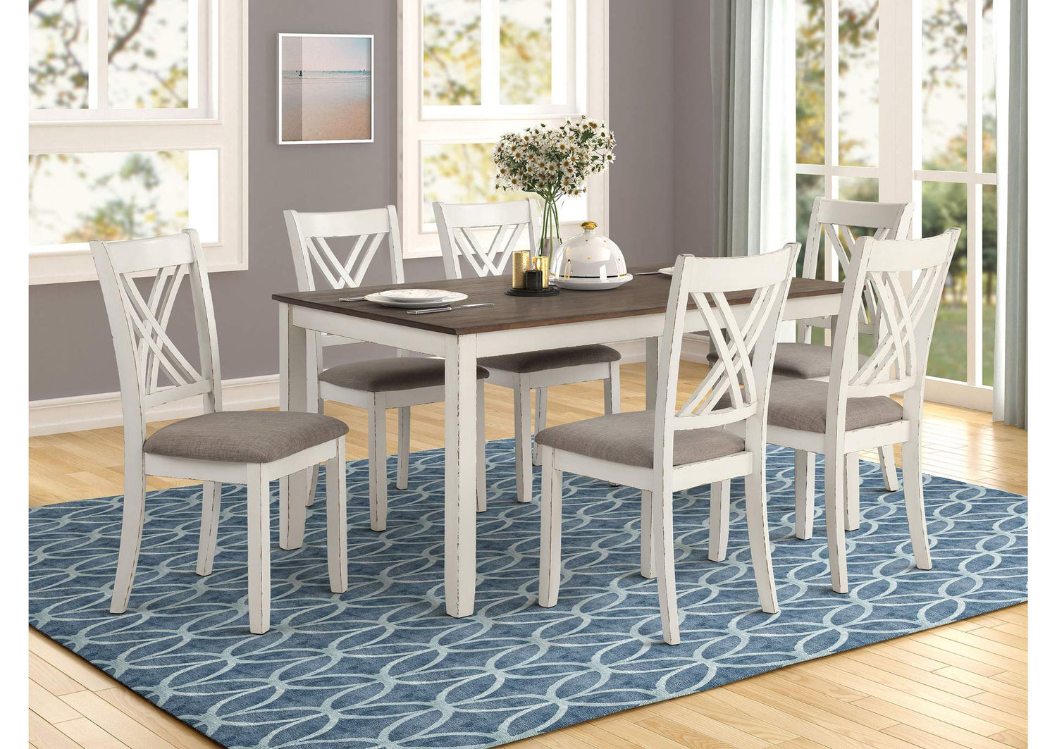 Fortress 7-piece Rectangular Dining Set Vintage Vanilla