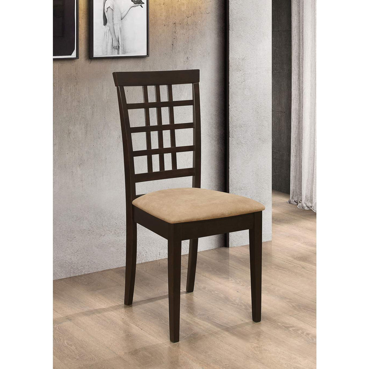 190822 Kelso Lattice Back Dining Side Chair Cappuccino (Set of 2)