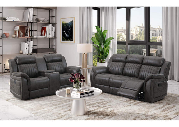 U8517-GREY-RS_CRLS-N U8517 GREY RECLINING SOFA - CONSOLE RECLINING LOVESEAT