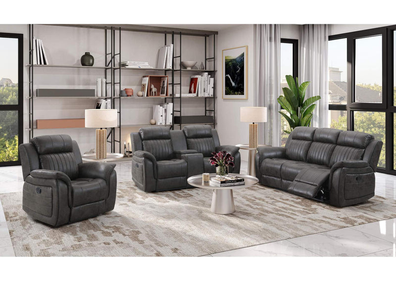 U8517-GREY-RS_CRLS_GR-N U8517 GREY RECLINING SOFA - CONSOLE RECLINING LOVESEAT - GLIDER RECLINER