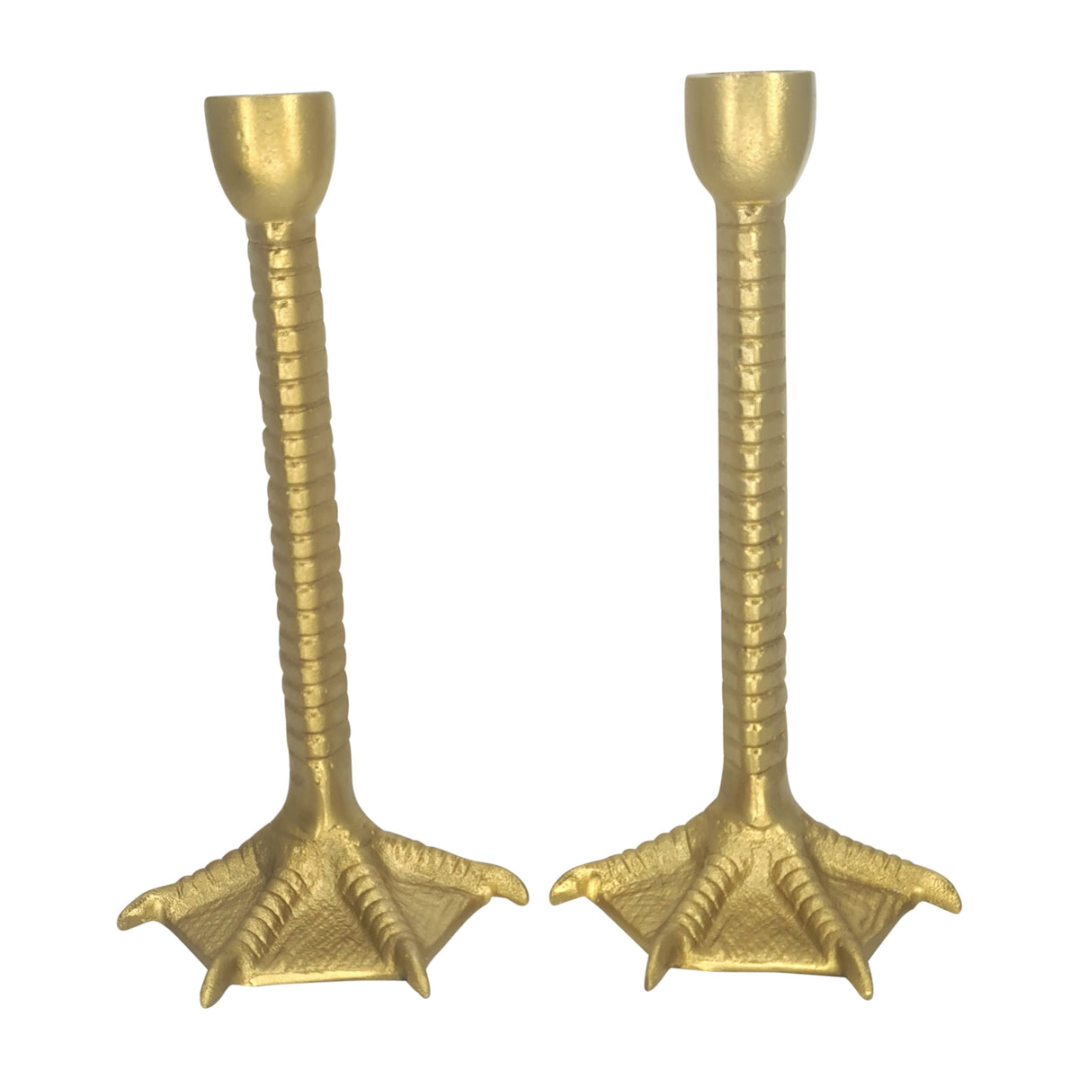 Metal 9" Bird Legs Taper Candle Holders (Set of 2) - Gold