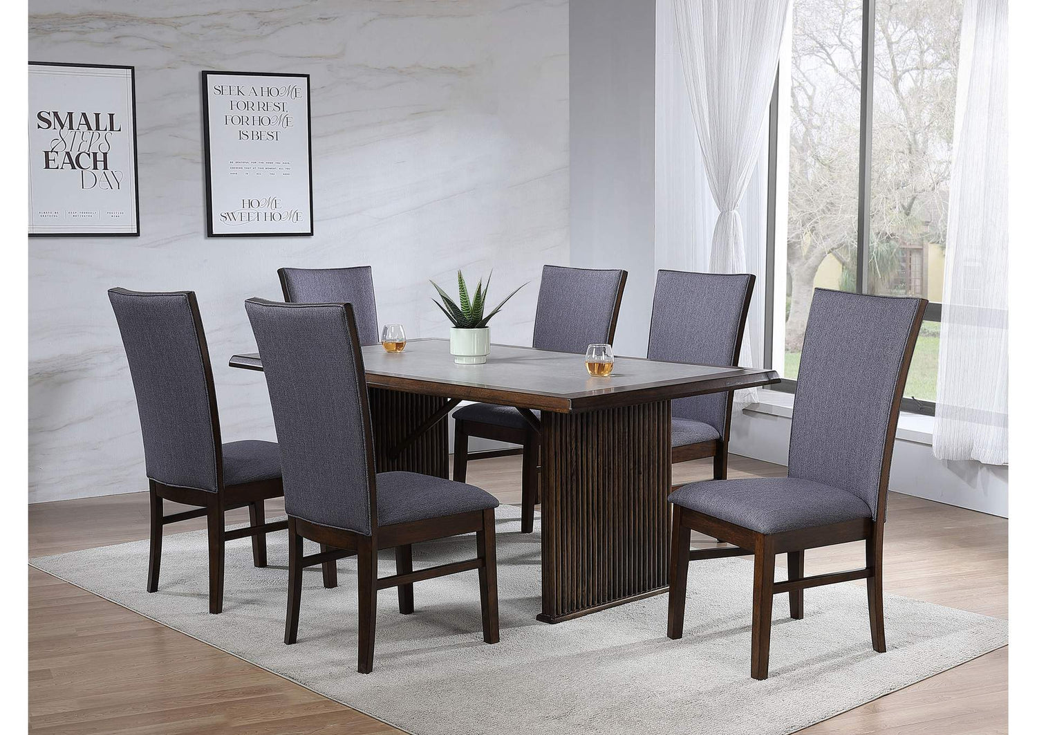 193591-S7 Sherwood 7-piece Rectangular Dining Table Set Brown