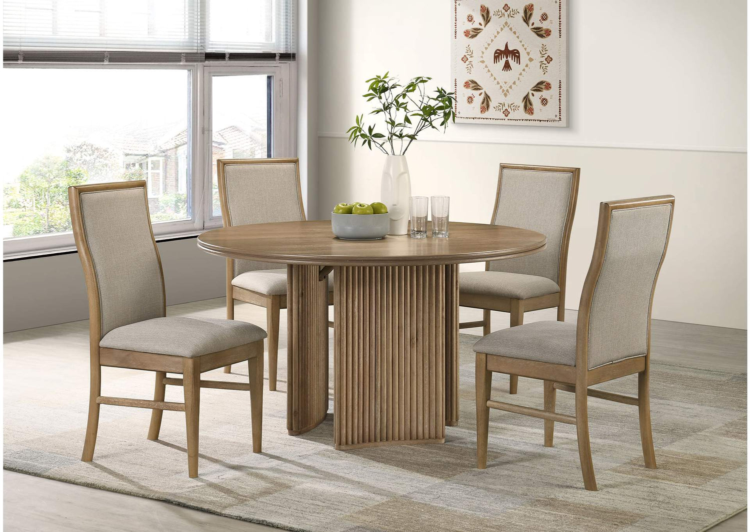 193610-S5 Adina 5-piece Round Dining Table Set Distressed Light Brown