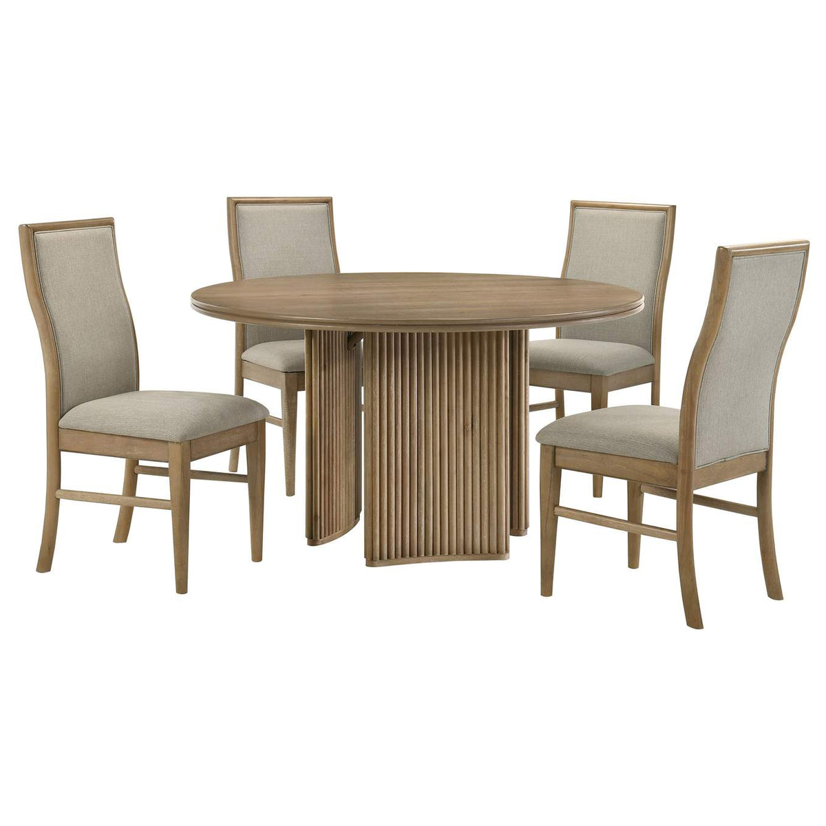 193610-S5 Adina 5-piece Round Dining Table Set Distressed Light Brown