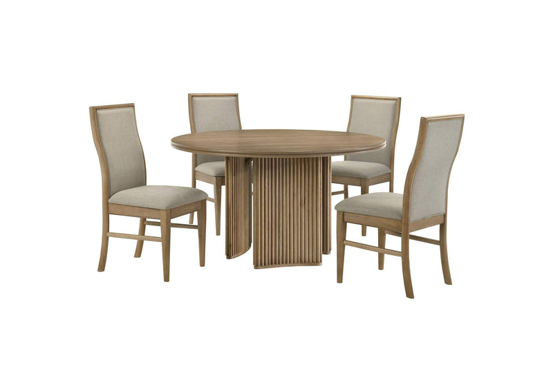 193610-S5 Adina 5-piece Round Dining Table Set Distressed Light Brown