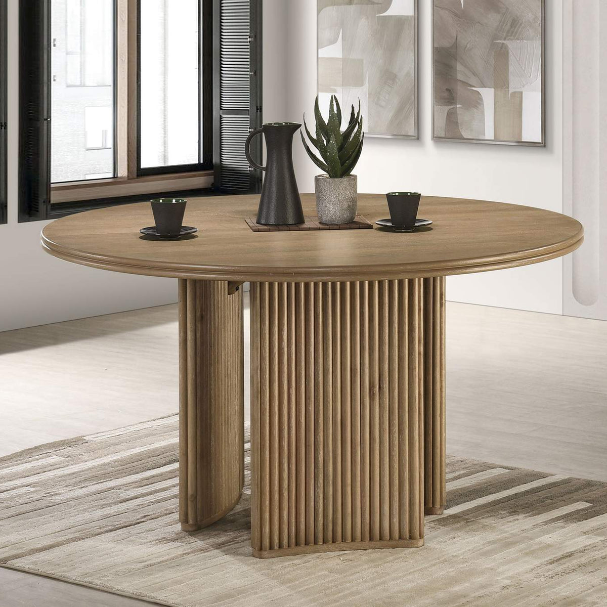 193610 Adina 53-inch Round Wood Dining Table Distressed Light Brown