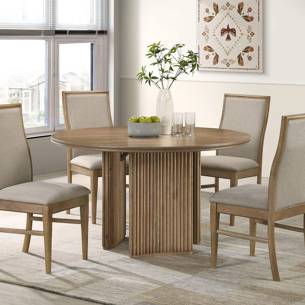 193610 Adina 53-inch Round Wood Dining Table Distressed Light Brown