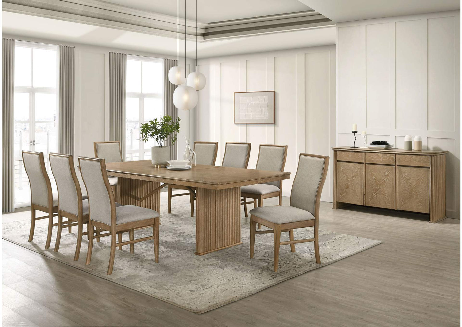 193611-S10 Adina 10-piece Extension Dining Set Distressed Light Brown
