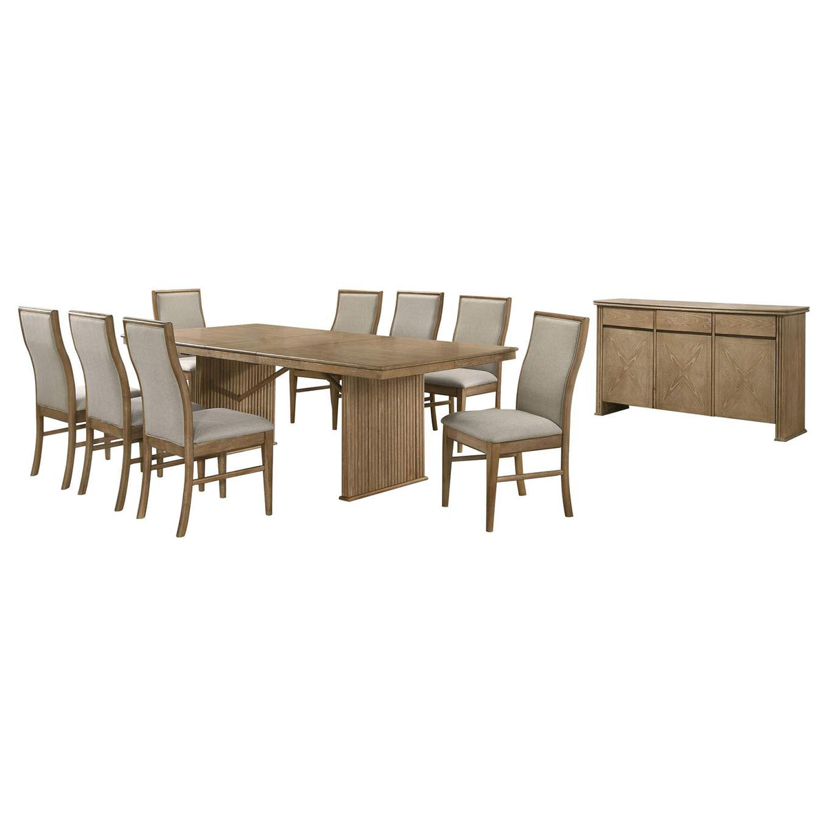 193611-S10 Adina 10-piece Extension Dining Set Distressed Light Brown