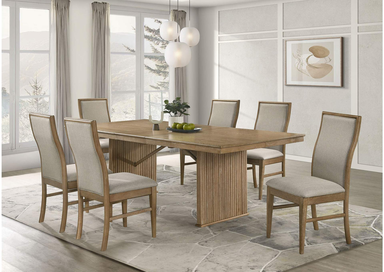193611-S7 Adina 7-piece Extension Dining Set Distressed Light Brown