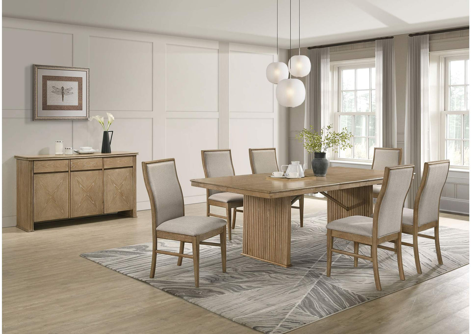 193611-S8 Adina 8-piece Extension Dining Set Distressed Light Brown