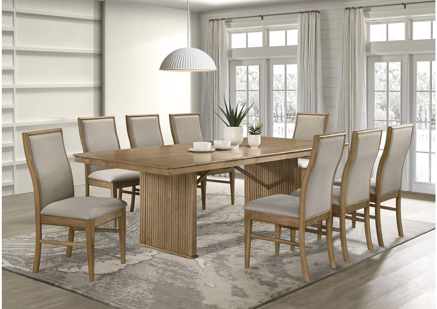 193611-S9 Adina 9-piece Extension Dining Set Distressed Light Brown