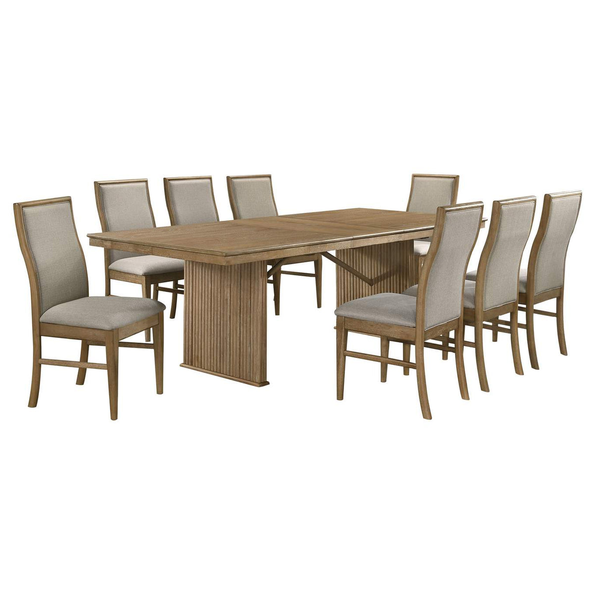 193611-S9 Adina 9-piece Extension Dining Set Distressed Light Brown