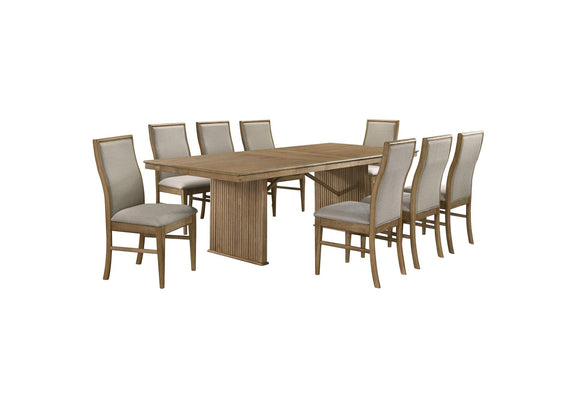 193611-S9 Adina 9-piece Extension Dining Set Distressed Light Brown