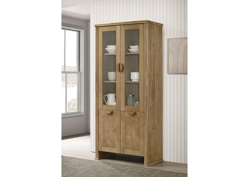 193616 Adina 77-inch Tall Display Cabinet Distressed Light Brown