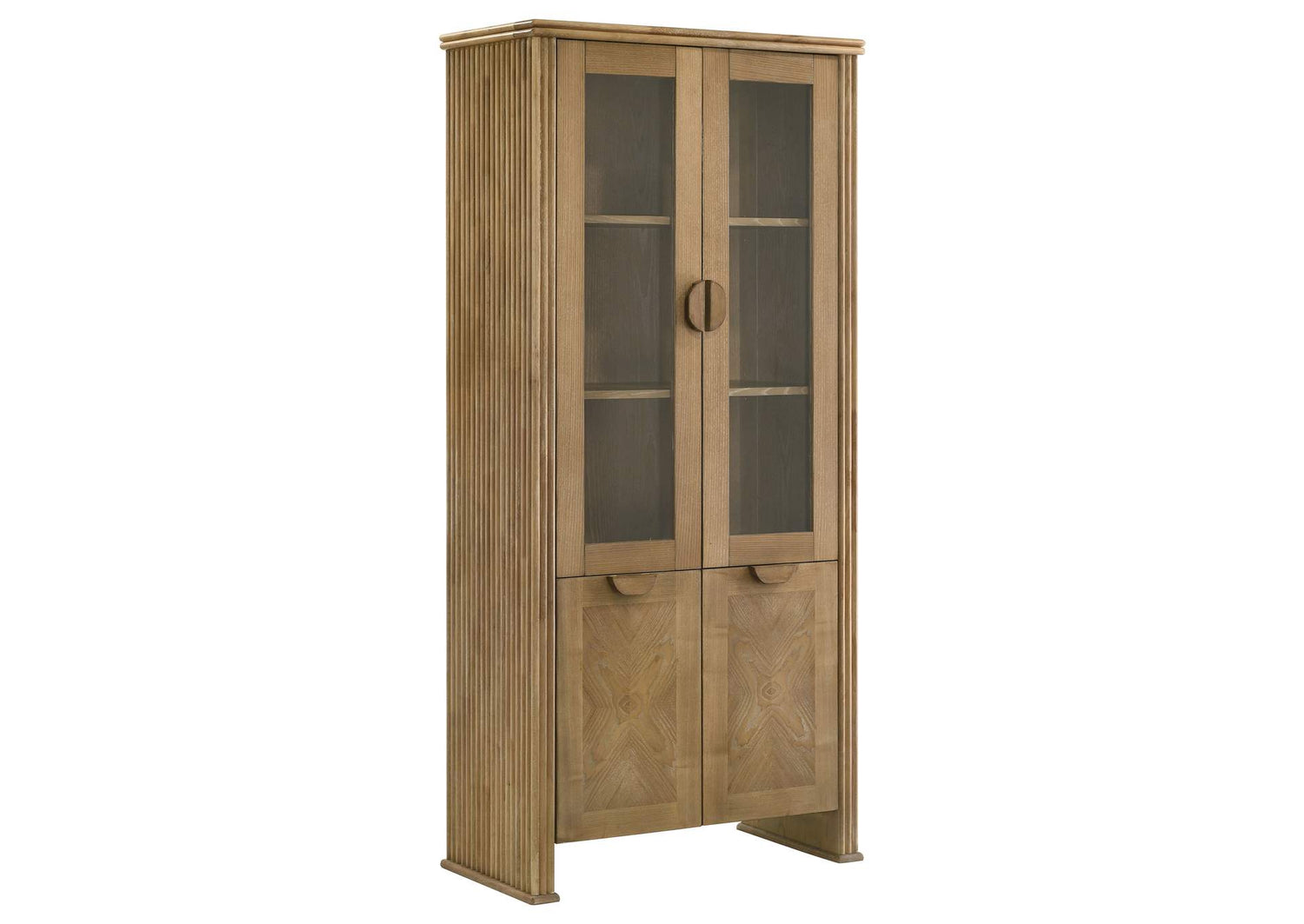 193616 Adina 77-inch Tall Display Cabinet Distressed Light Brown