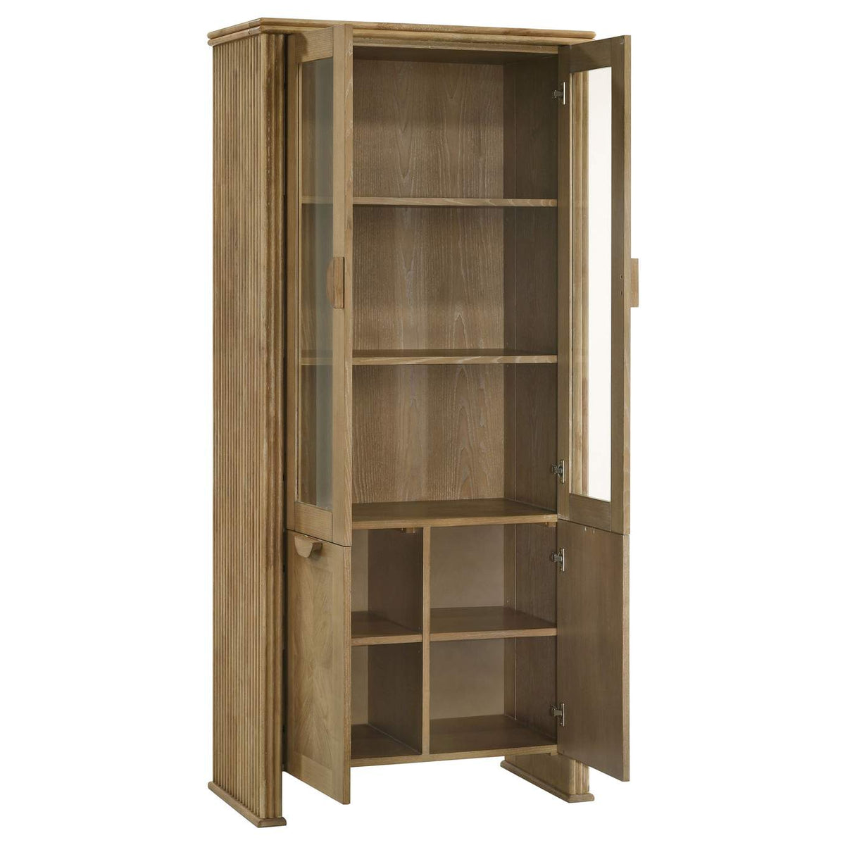 193616 Adina 77-inch Tall Display Cabinet Distressed Light Brown
