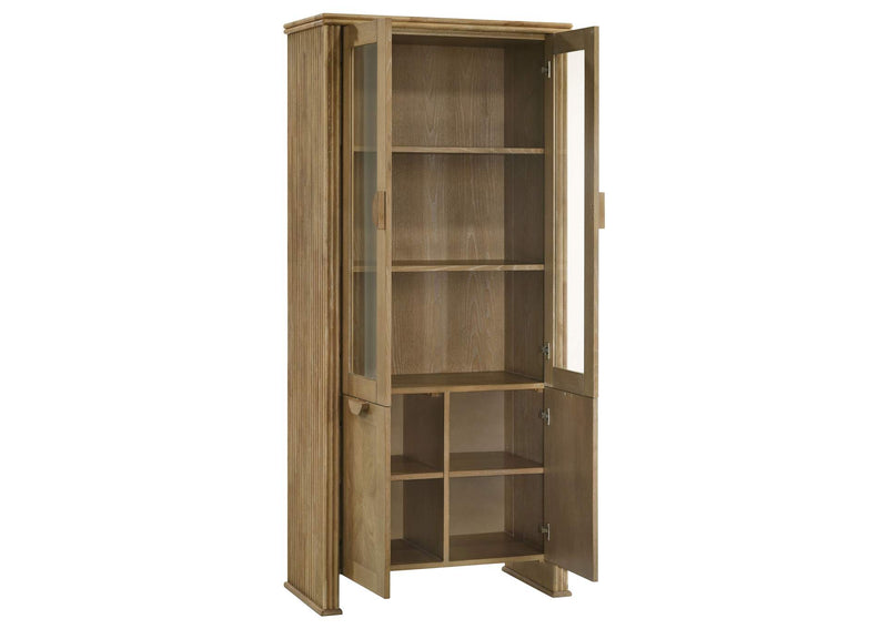 193616 Adina 77-inch Tall Display Cabinet Distressed Light Brown