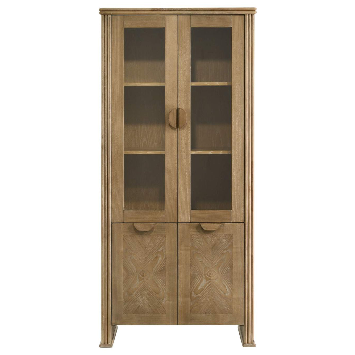 193616 Adina 77-inch Tall Display Cabinet Distressed Light Brown