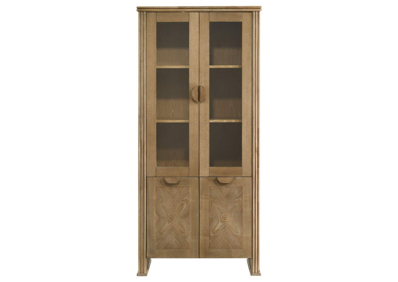 193616 Adina 77-inch Tall Display Cabinet Distressed Light Brown