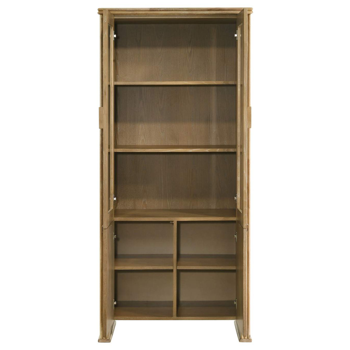 193616 Adina 77-inch Tall Display Cabinet Distressed Light Brown